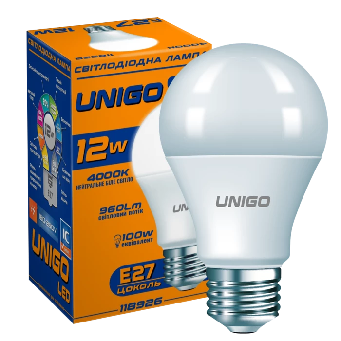 Лампочка UNIGO Е27 4000К А65 12W