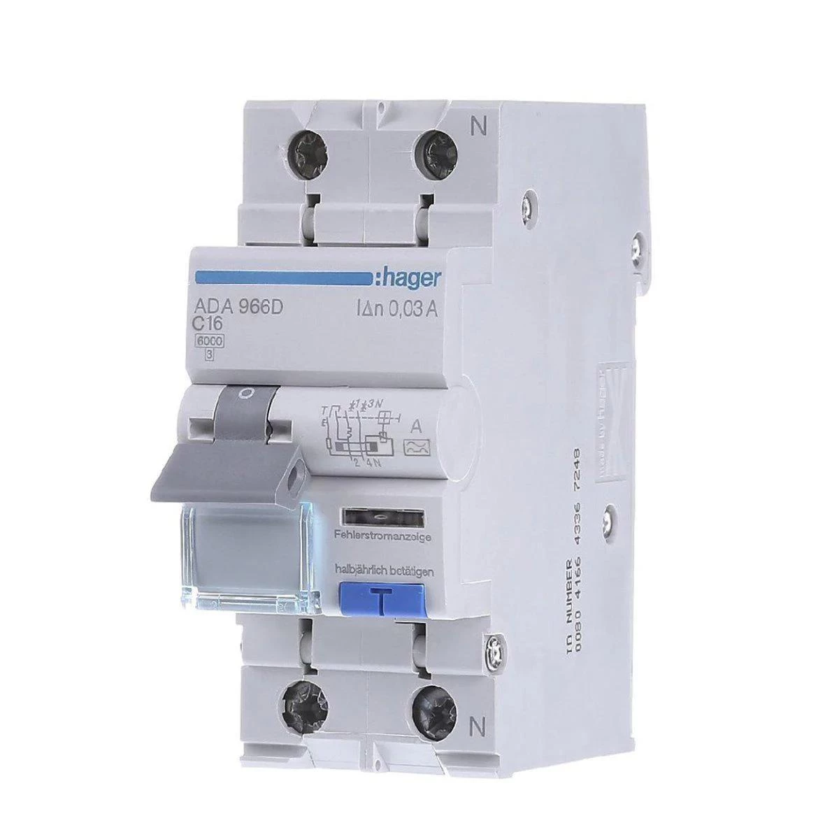 Дифавтомат Hager ADA966D 1P+N C16A 30mA тип A 6kA